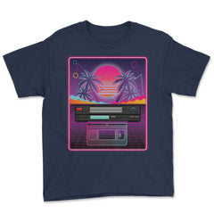 Vaporwave 80s 90s VCR Player & Tape Retro Vintage Grid graphic Youth - Navy