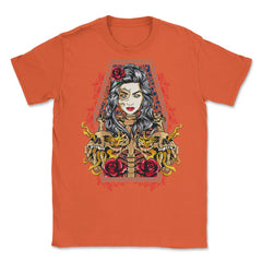 Skeleton Lady Death Halloween or Day of the Dead Unisex T-Shirt - Orange
