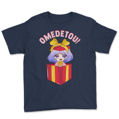 Anime Girl Omedetou Theme Happy Birthday Gift design Youth Tee - Navy