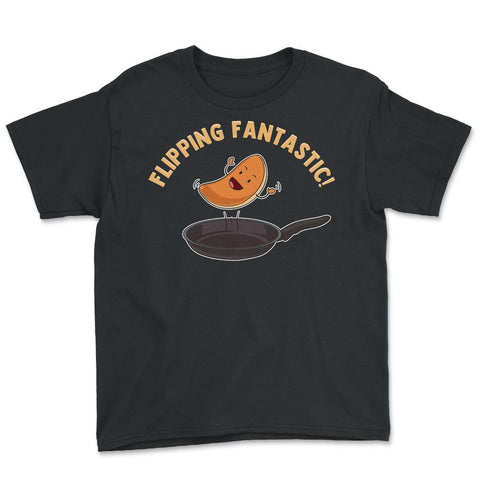 Flipping Fantastic! Hilarious Happy Kawaii Pancake print Youth Tee - Black