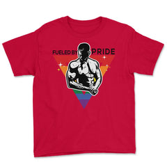 Fueled by Pride Gay Pride Guy in Rainbow Triangle2 Gift design Youth - Red