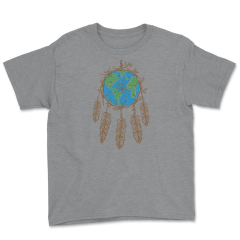 Earth Dream Catcher Shield T-Shirt Gift for Earth Day Youth Tee - Grey Heather