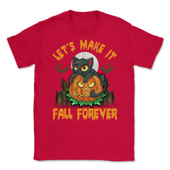 Funny & Cute Cat with Jack o Lantern Halloween Unisex T-Shirt - Red