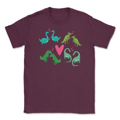 Dinosaurs Love Funny Humor T-Shirt Valentine  Unisex T-Shirt - Maroon