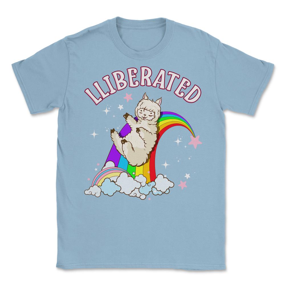Rainbow Llama Gay Pride Funny Gift print Unisex T-Shirt - Light Blue