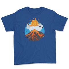 Funny Bitcoin Symbol flying out of a Volcano for Crypto Fans design - Royal Blue