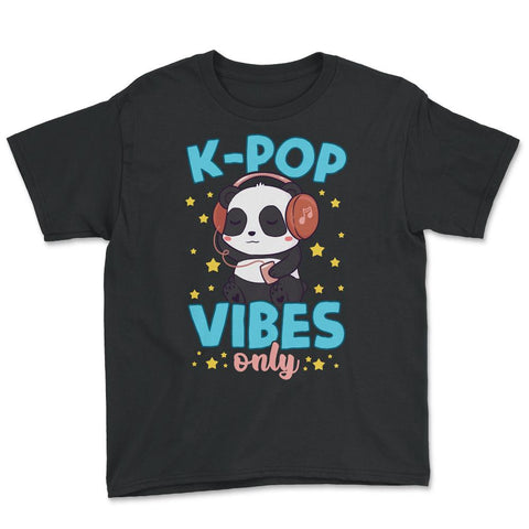 K-POP Vibes Only Funny Panda with Headphones graphic Youth Tee - Black