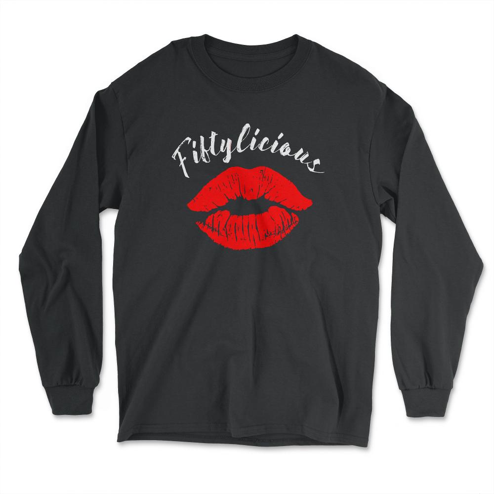 Funny Fiftylicious 50th Birthday Kissing Lips 50 Years Old product - Long Sleeve T-Shirt - Black
