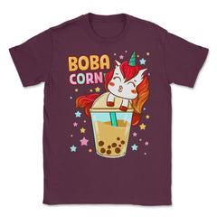 Boba Tea Bubble Tea Cute Kawaii Unicorn Gift design Unisex T-Shirt - Maroon
