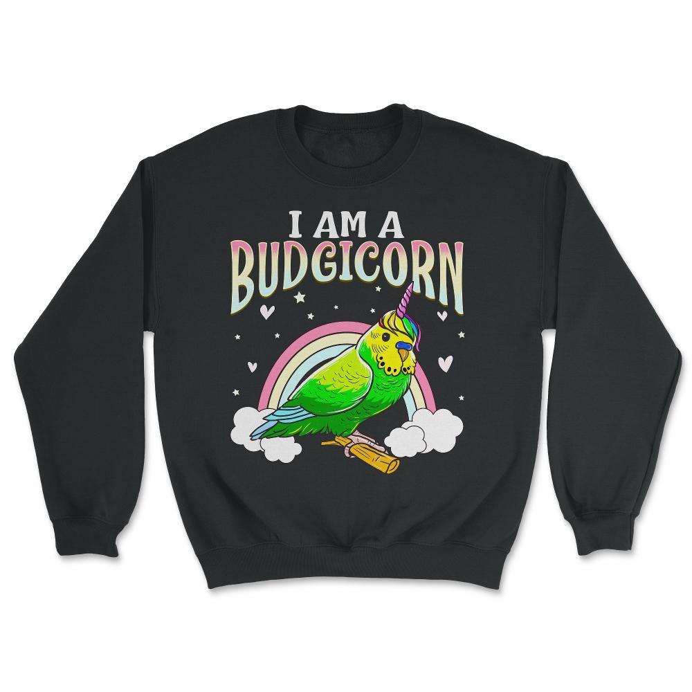 I am A Budgiecorn Funny & Cute Budgie Unicorn Parakeet print - Unisex Sweatshirt - Black