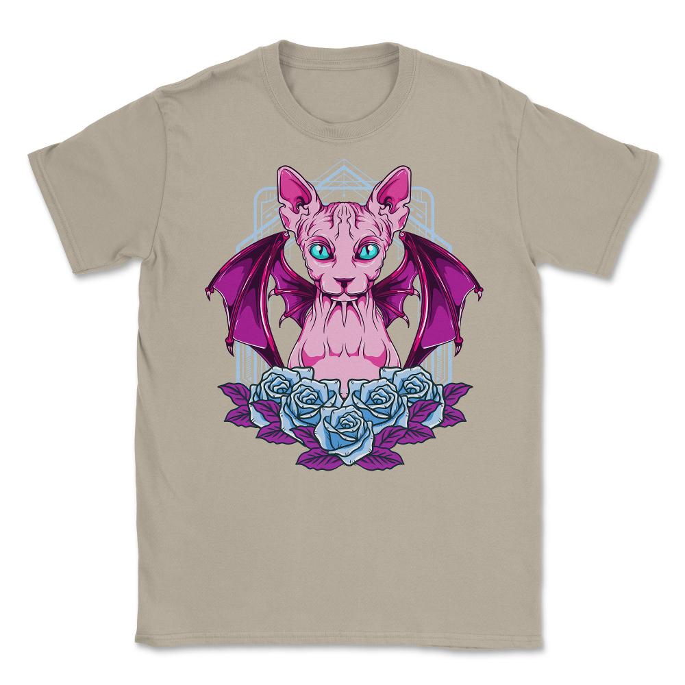 Sphynx Goth Cat Mysterious & Sophisticated Hallowe Unisex T-Shirt - Cream