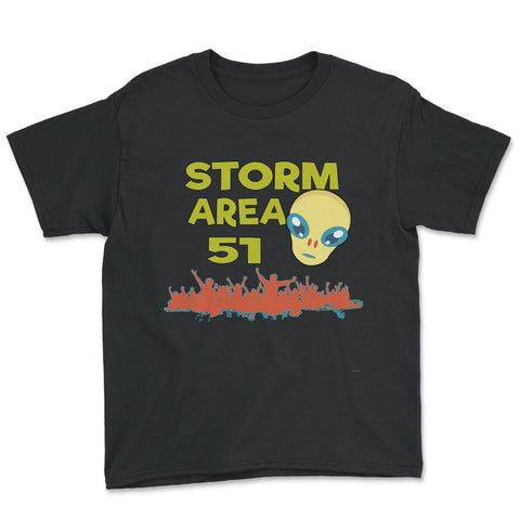 Storm Area 51 Funny Green Alien Can't Stop All of Us graphic Youth Tee - Black