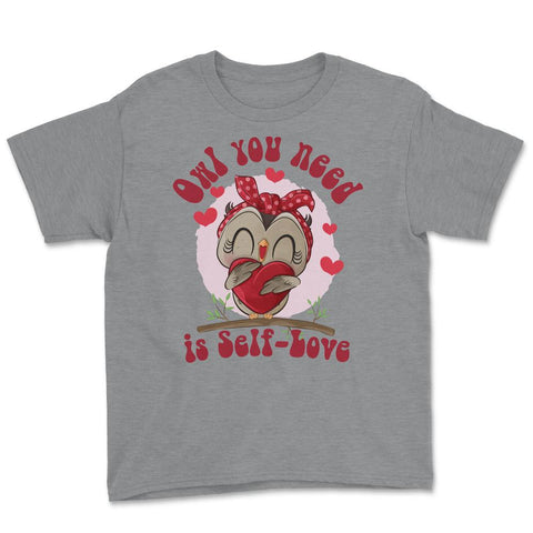 Owl you need is Self-Love! Cute Kawaii Owl Hugging Heart graphic - Grey Heather