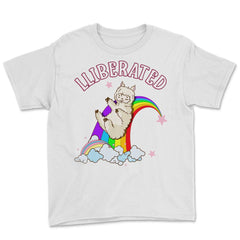 Rainbow Llama Gay Pride Funny Gift print Youth Tee - White