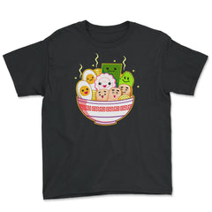 Japan Happy Ramen Characters Noodles Gift print Youth Tee - Black