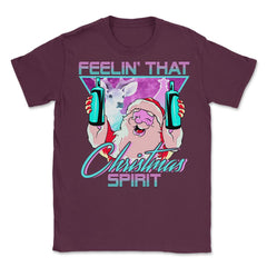 Retro Vaporwave Santa XMAS Spirit Funny Drinking Humor Unisex T-Shirt - Maroon