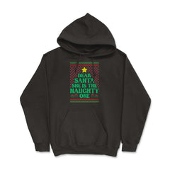 Dear Santa She Is The Naughty One Funny Matching Xmas graphic Hoodie - Black