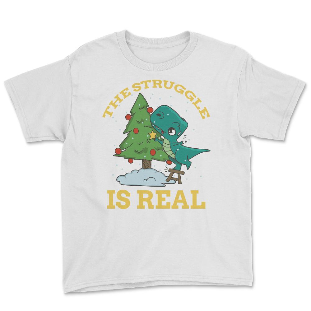The Struggle is Real T-Rex Dinosaur Decorating Xmas Tree graphic - White