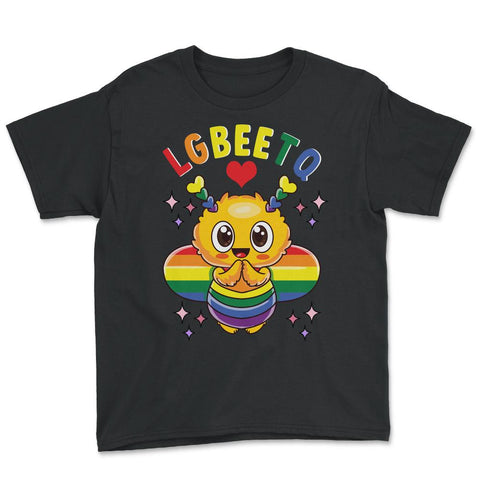 LGBEETQ Cute Bee in Rainbow Flag Colors Gay Pride print Youth Tee - Black
