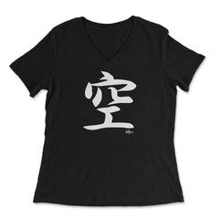 Nature Kanji Japanese Calligraphy Symbol print - Women's V-Neck Tee - Black