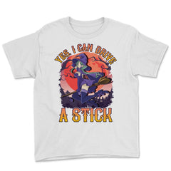 Yes, I can drive a stick Cute Anime Witch design Youth Tee - White