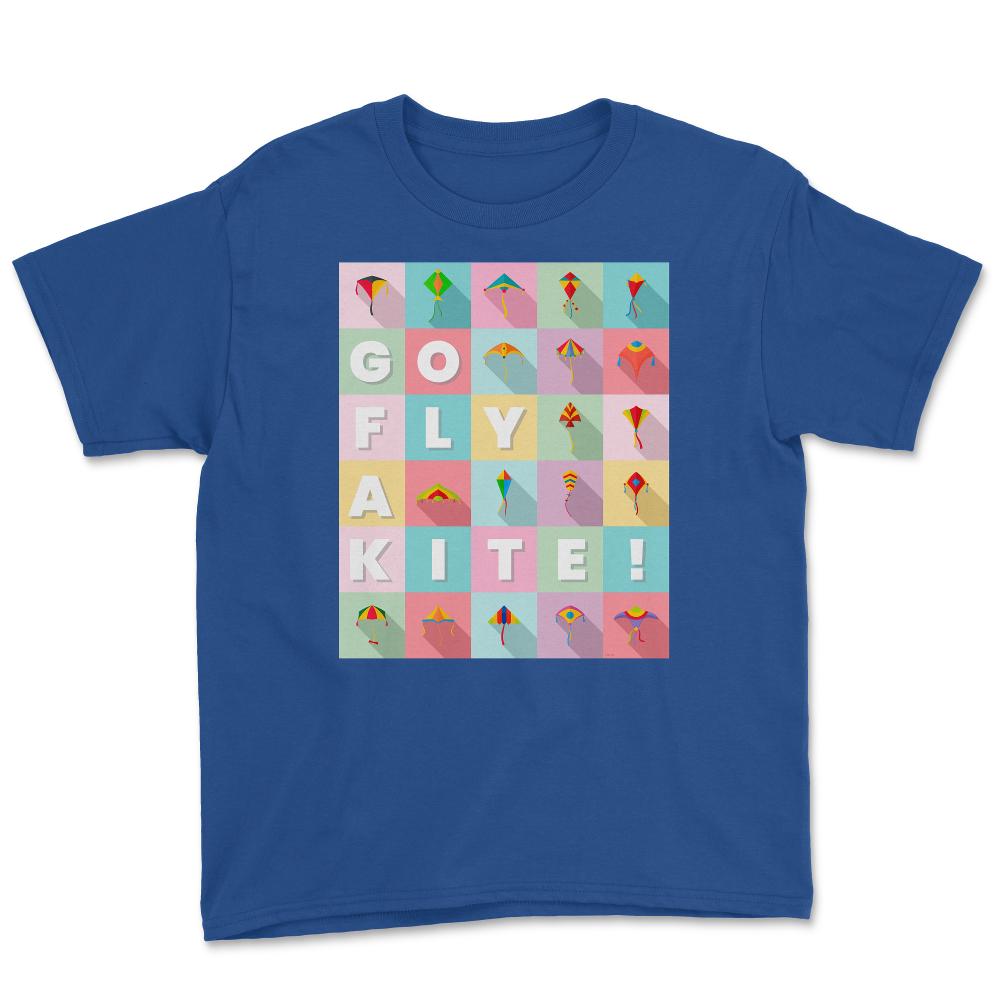 Go fly a kite! Kite Flying Colorful Pastel Design print Youth Tee - Royal Blue