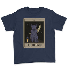 The Hermit Cat Arcana Tarot Card Mystical Wiccan graphic Youth Tee - Navy