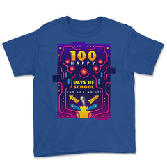 100 Happy Days of School & Loving It! Pinball Design print Youth Tee - Royal Blue