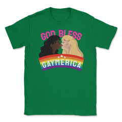 God Bless Gaymerica Rainbow Pride Flag Lesbians graphic Unisex T-Shirt - Green
