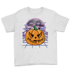 Vaporwave Halloween Jack o Lantern Fun Gift graphic Youth Tee - White