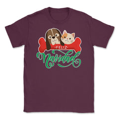 Pet Lovers Felíz Navidad Funny T-Shirt Tee Gift Unisex T-Shirt - Maroon
