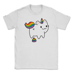 Caticorn Rainbow Flag Gay Pride & Poop Gay design Unisex T-Shirt - White