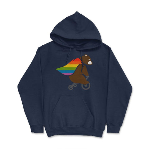 Rainbow Flag Bear Hero Gay Pride print Hoodie - Navy