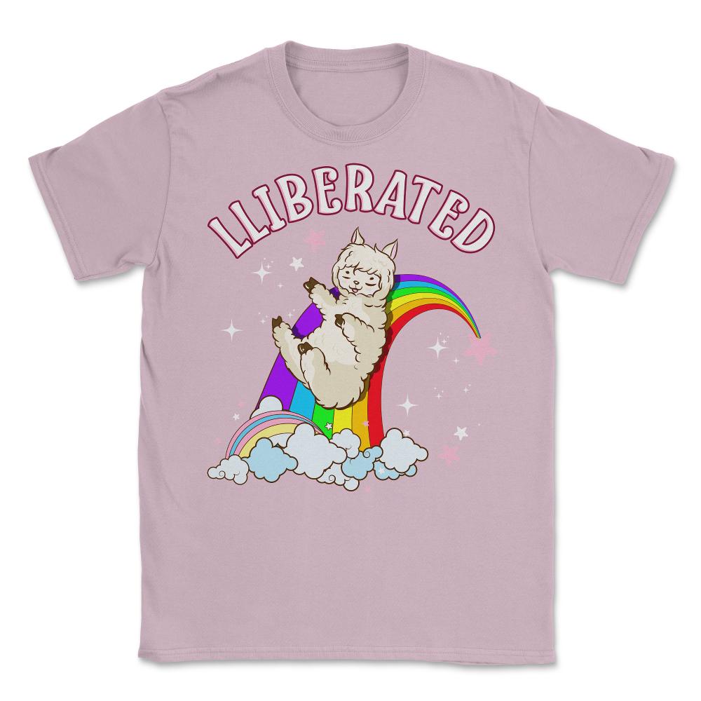 Rainbow Llama Gay Pride Funny Gift print Unisex T-Shirt - Light Pink
