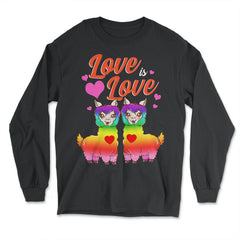 Love is Love Gay Pride Rainbow Llama Couple Funny Gift design - Long Sleeve T-Shirt - Black