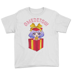 Anime Girl Omedetou Theme Happy Birthday Gift design Youth Tee - White