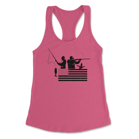 Fishing And Hunting USA Flag Patriotic Fisherman Hunter design - Hot Pink