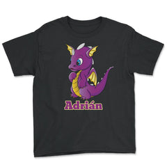 Adrian Name Dragon Personalized Birthday Gift print Youth Tee - Black