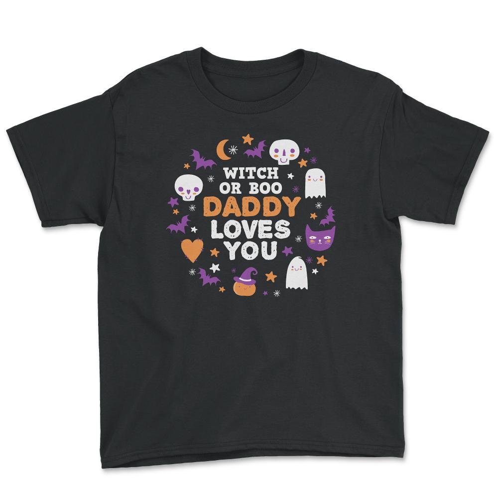 Witch or Boo Daddy Loves You Halloween Reveal graphic - Youth Tee - Black