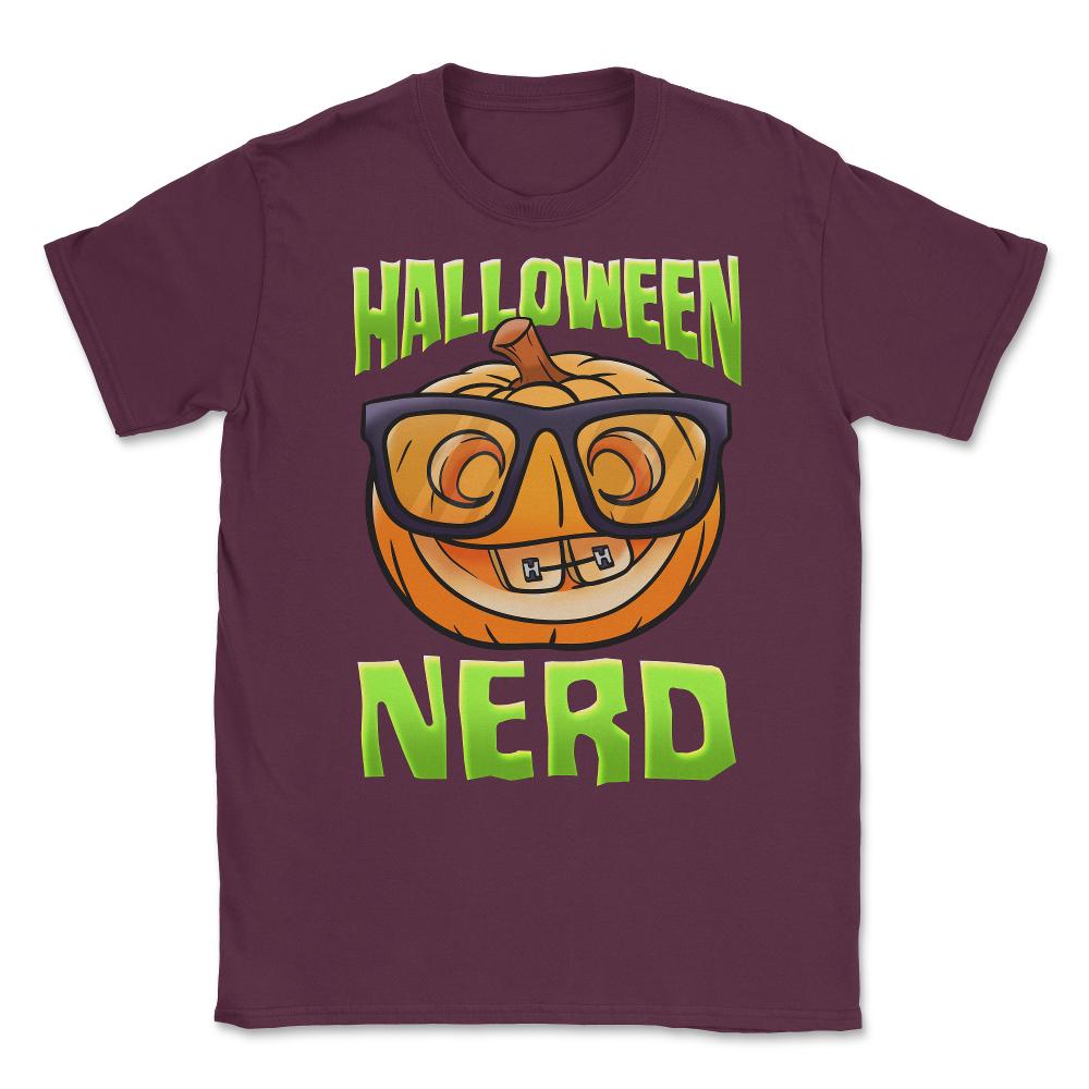 Halloween Nerd Funny Jack O-Lantern with Eyeglasse Unisex T-Shirt - Maroon