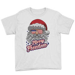 Merry Freedom Patriotic American Santa Claus Funny product Youth Tee - White