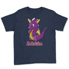 Adrian Name Dragon Personalized Birthday Gift print Youth Tee - Navy