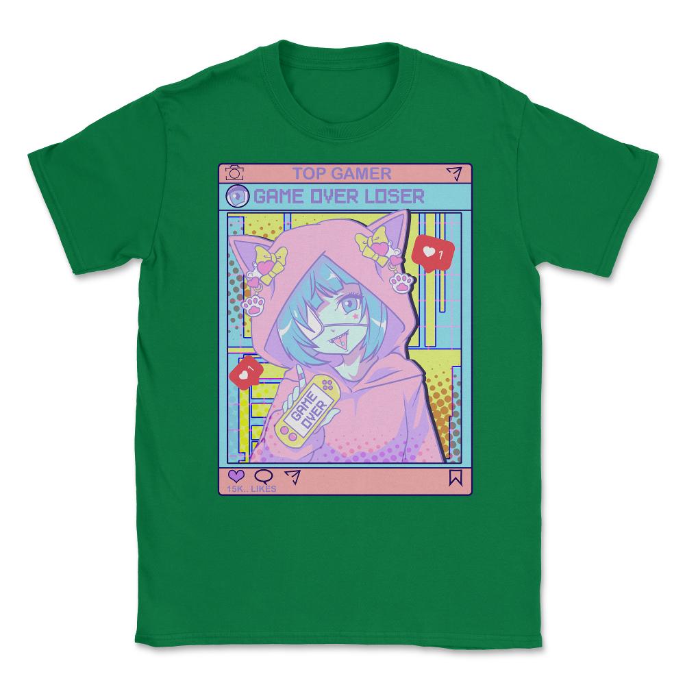 Kawaii Pastel Goth Girl Anime Gamer Game Over Loser graphic Unisex - Green