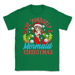 Christmas Mermaid Anime Girl Unisex T-Shirt - Green