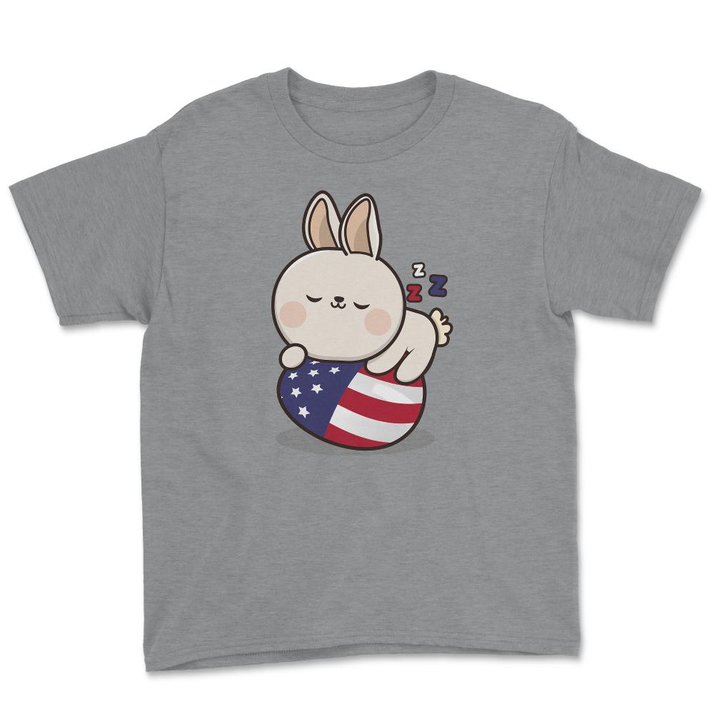 Bunny Napping on an American Flag Egg Gift design Youth Tee - Grey Heather