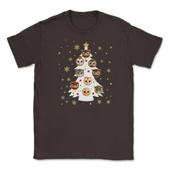 Owls XMAS Tree T-Shirt Cute Funny Humor Tee Gift Unisex T-Shirt - Brown