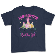 Big Sister of the Birthday Girl! Unicorn Face Theme Gift graphic - Navy