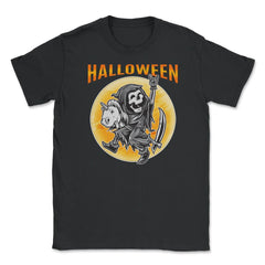 Death Reaper on a Toy Unicorn Funny Halloween Unisex T-Shirt - Black