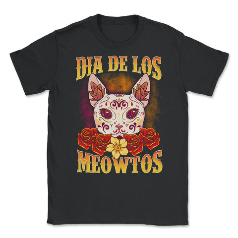 Dia de los Meowtos Beautiful Halloween Cat Unisex T-Shirt - Black
