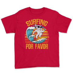 Surfing Por Favor Hilarious Surfer Dog Retro Vintage print Youth Tee - Red
